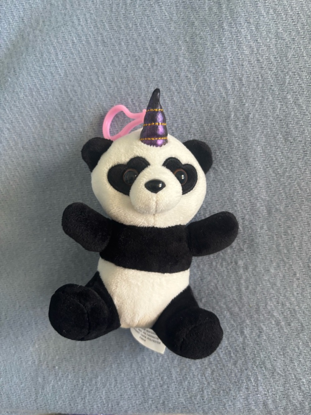 Panda Unicorn Plush Keychain - Black, White, Purple Horn